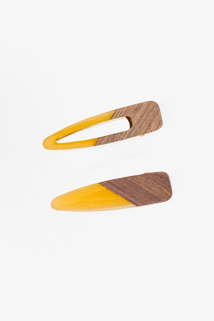 Hair Clip Set of 2 | Wooden Resin & Yellow - ANTLER NZ